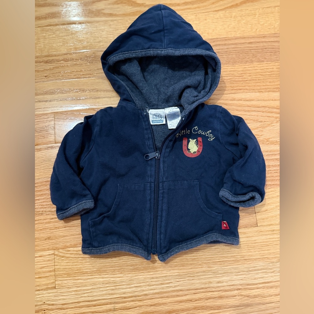 Navy Blue Baby Hoodie with Little Cowboy Design